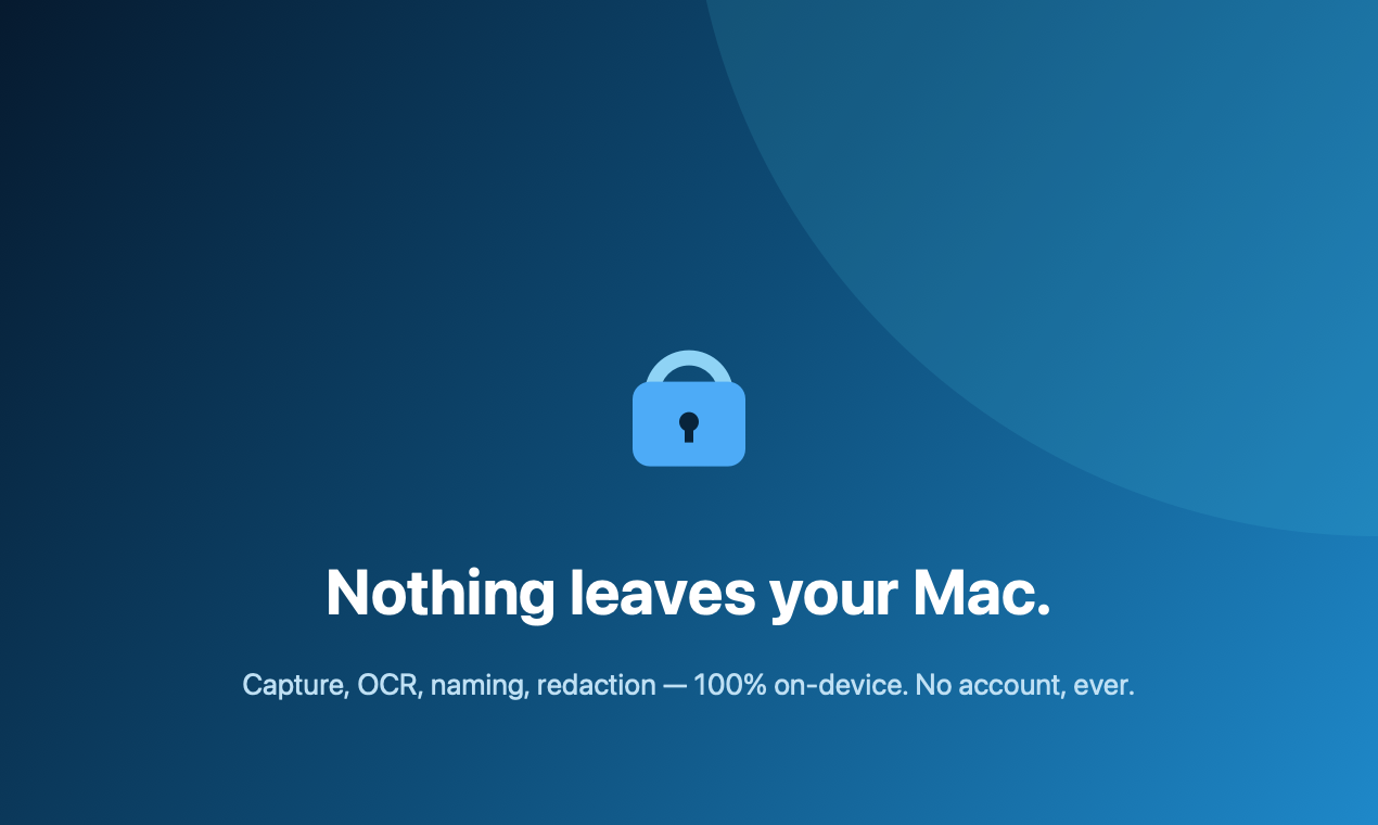 OCR runs on-device — nothing leaves your Mac